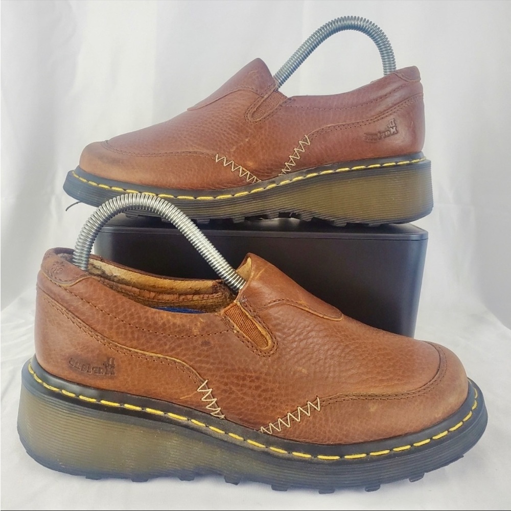 Vintage Dr. Martens Mens 7 Womens 8 Leather Wedge Heel
Loafers Shoes Brown 3B43 - Picture 2 of 9